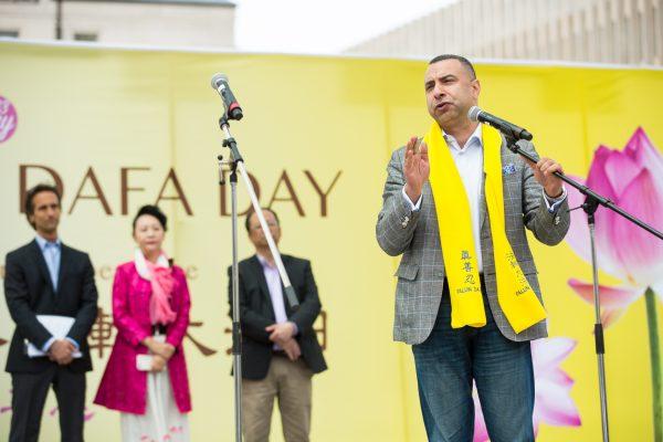 Reverend Majed El Shafie, president of One Free World International, speaks at an event celebrating Falun Dafa Day in Toronto on May 12, 2018. (Evan Ning/The Epoch Times)