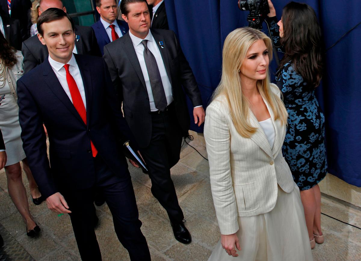 President Donald Trump's daughter Ivanka Trump (R) and her husband Senior White House Advisor Jared Kushner (L) arrive for the controversial inauguration of the US embassy in Jerusalem on May 14, 2018. (MENAHEM KAHANA/AFP/Getty Images)