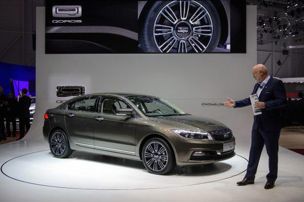 A Qoros 3 Sedan, at the Chinese carmaker's booth during the 83rd Geneva Motor Show in Geneva, Switzerland, on March 5, 2013. (Fabrice Coffrini/AFP/Getty Images)