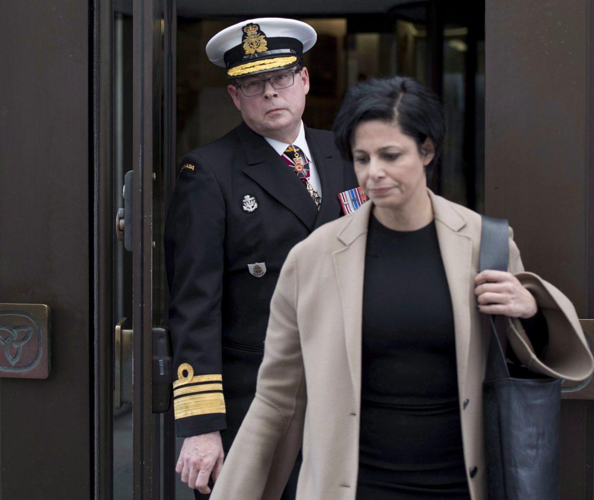 Vice-Admiral Mark Norman and his lawyer Marie Henein leave the courthouse in Ottawa following his first appearance for his trial for breach of trust, on April 10, 2018. (Justin Tang/The Canadian Press)