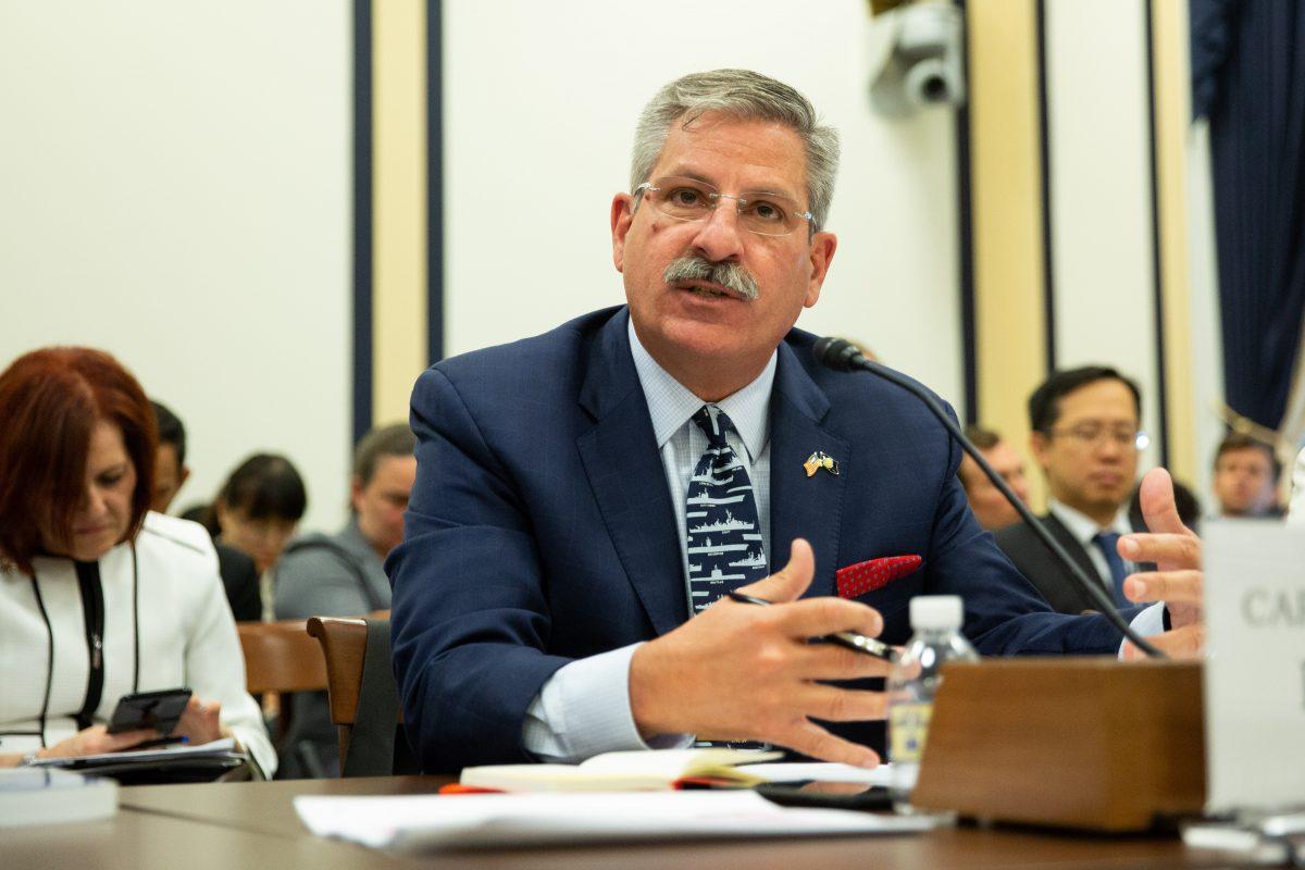 Retired Captain James E. Fanell testifies at a Permanent Select Committee on Intelligence hearing on China’s Worldwide Military Expansion at the Rayburn House Office Building at U.S. Congress in Washington on May 17, 2018. (Samira Bouaou/The Epoch Times)