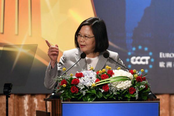Taiwan President Tsai Ing-wen during an annual banquet for the European Chamber Of Commerce (ECCT) in Taipei on May 17, 2018. (Sam Yeh/AFP/Getty Images)