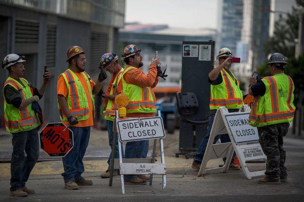 Construction workers in Los Angeles on Nov. 12, 2016. (David McNew/Getty Images)