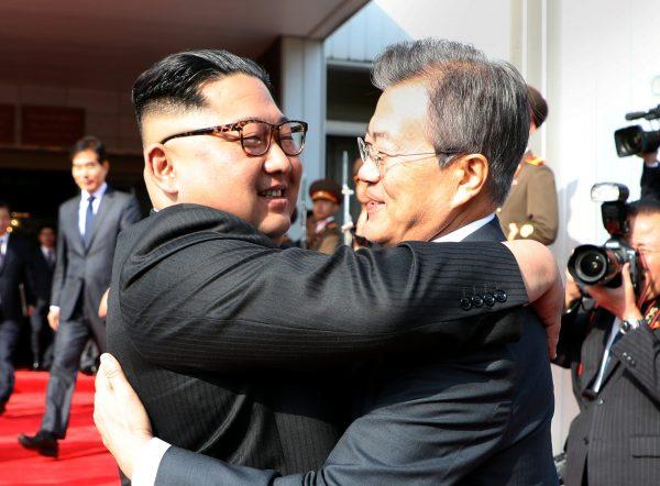 South Korean President Moon Jae-in bids farewell to North Korean leader Kim Jong Un as he leaves after their summit at the truce village of Panmunjom, North Korea, in this handout picture provided by the Presidential Blue House on May 26, 2018. (The Presidential Blue House /Handout via Reuters)