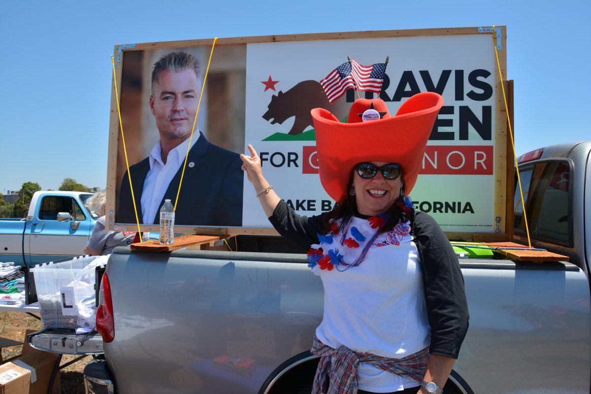 Joann Krobeil of Huntington Beach, a volunteer in Travis Allen’s campaign for governor of California, at a rally in San Diego, California, on May 27, 2018. (Sophia Fang/Epoch Times)