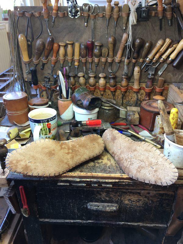 Tools of the trade. Bootmaker Mariano Palencia Crespo’s workbench with insoles. (Courtesy of Mariano Palencia Crespo)
