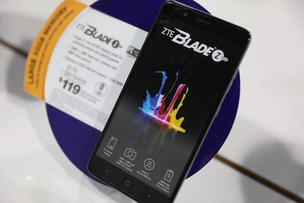 A Blade smartphone manufactured by ZTE is seen on a store shelf in Miami, Florida on May 14, 2018. (Joe Raedle/Getty Images)