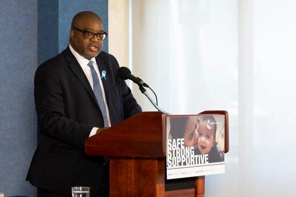 Dr. William C. Bell, president and CEO of Casey Family Programs, speaks at an event about the Family First Prevention Act in Washington on May 15, 2018. (Charlotte Cuthbertson/The Epoch Times)