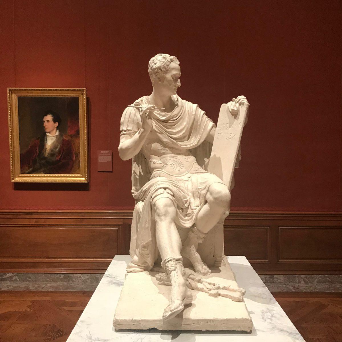 "Bozzetto (sketch) for George Washington," 1817, by Antonio Canova (1757–1822). Plaster, 31 1/2 inches by 18 1/8 inches by 25 9/16 inches, Gypsotheca e Museo Antonio Canova, in the exhibition at The Frick Collection on May 21, 2018. (Milene Fernandez/The Epoch Times)