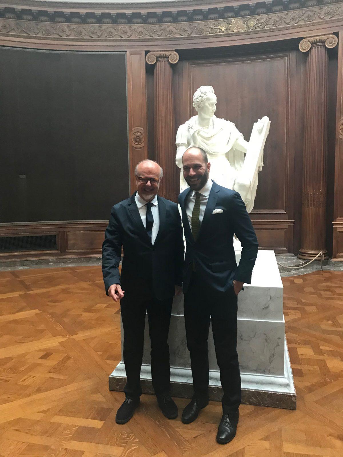Mario Guderzo (L), director of the Gypsotheca e Museo Antonio Canova, and Xavier F. Salomon, The Frick's Peter Jay Sharp chief curator, at The Frick Collection on May 21, 2018. (Milene Fernandez/The Epoch Times)