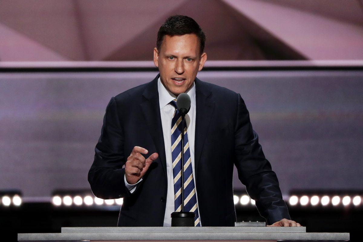 Peter Thiel, co-founder of PayPal, delivers a speech during the evening session on the fourth day of the Republican National Convention on July 21, 2016 at the Quicken Loans Arena in Cleveland, Ohio. (Alex Wong/Getty Images)
