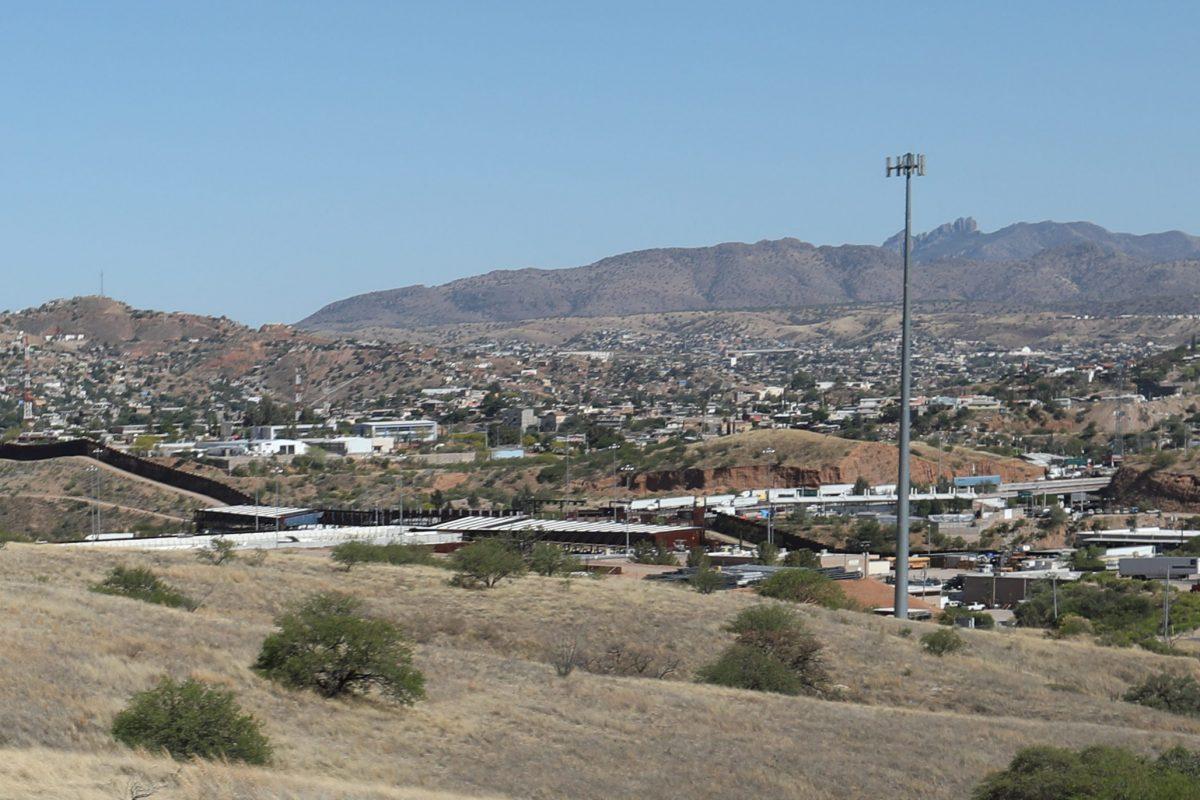 The commercial port of entry in Nogales, Ariz., can be seen in the middle of the image, on May 23, 2018. (Samira Bouaou/The Epoch Times)
