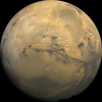 A mosaic image of Mars created from over 100 images taken by Viking Orbiters in the 1970s. (NASA)