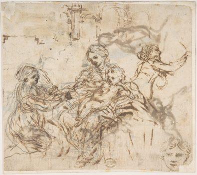 <span style="font-weight: 400;">“The Virgin and Child With Saint Martina” by Pietro da Cortona (1596–1669). Pen and brown ink, over black chalk. Gift of Cornelius Vanderbilt, 1880. (</span><span style="font-weight: 400;">The Metropolitan Museum of Art)</span>