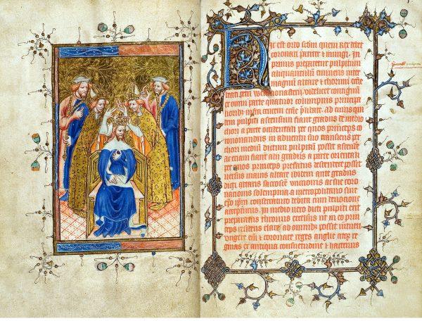 The "Liber Regalis" ("Royal Book"), thought to have been written in 1382 for the coronation of Queen Anne of Bohemia (1366–94), the queen of Richard II. It sets the order of service for the coronation. (Dean and chapter of Westminster)