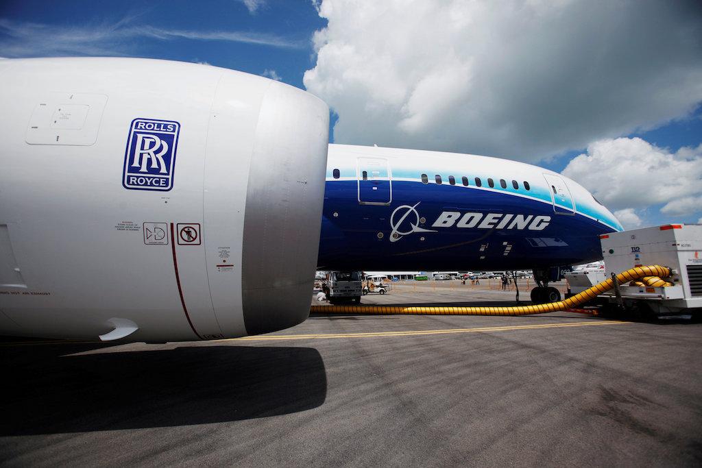 A view of one of two Rolls Royce Trent 1000 engines of the Boeing 787 Dreamliner during a media tour of the aircraft ahead of the Singapore Airshow in Singapore on Feb. 12, 2012. (Edgar Su/File Photo/Reuters)