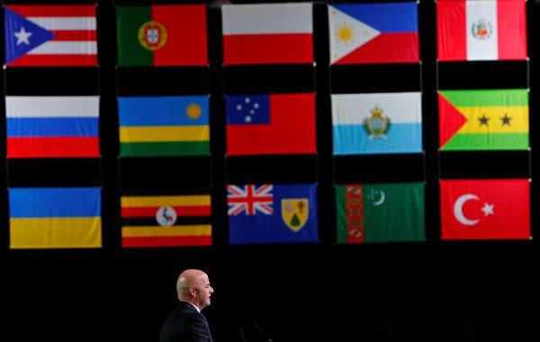 FIFA President Gianni Infantino delivers a speech during the 68th FIFA Congress in Moscow, Russia June 13, 2018. (Reuters/Sergei Karpukhin)