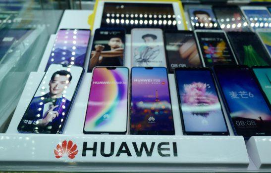 The Huawei logo is seen in a shop in Shanghai on May 3 ahead of trade discussions between the United States and China. (Johannes Eisele/AFP/Getty Images)