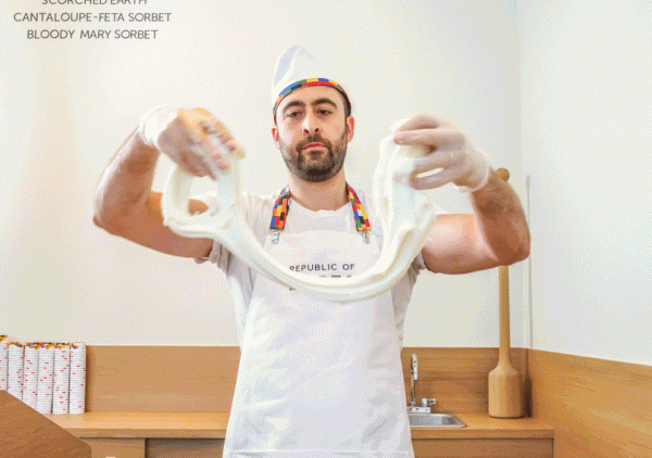 Jilbert El-Zmetr, one of Republic of Booza's four founders, stretches the uniquely elastic ice cream. (Courtesy of Republic of Booza)