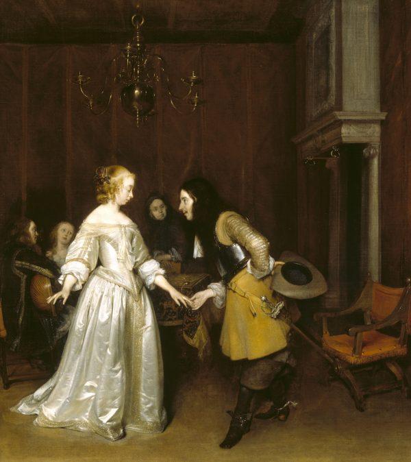 "The Introduction," circa 1662, by Gerard ter Borch, the younger. Oil on canvas 30 inches by 26 3/4 inches. (National Trust Images/ John Hammond)