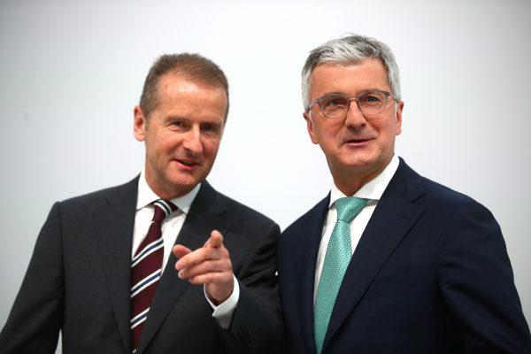 Audi head of the board Herbert Diess (L) and CEO Rupert Stadler attend company's annual shareholders meeting in Ingolstadt, Germany May 9, 2018. (Reuters/Michael Dalder/File Photo)