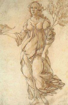 Drawing of Minerva, attributed to Sandro Botticelli's workshop. The drawing emphasizes the flowing feminine lines Botticelli was known for. (Public Domain)