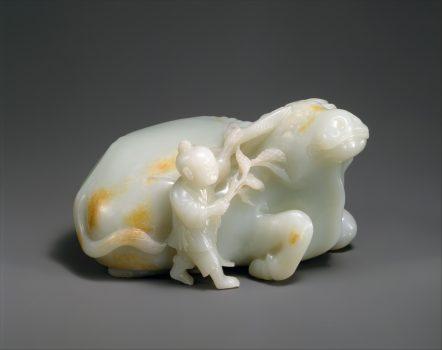Boy with water buffalo, 18th century (Qing Dynasty). Jade (nephrite), gift of Florence and Herbert Irving, 2015. (The Metropolitan Museum of Art)
