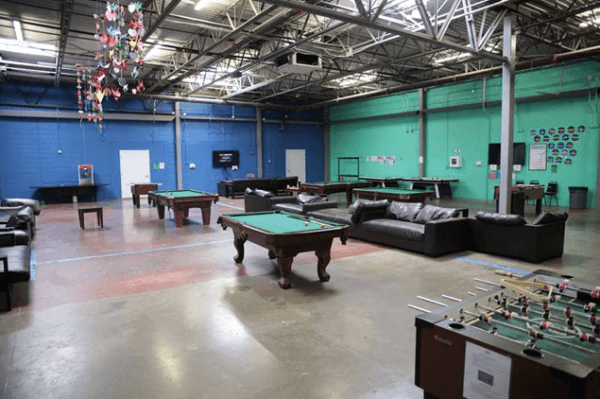  A games room in the Casa Padre Shelter used for unaccompanied minors, in Brownsville, Texas. (Health and Human Services)