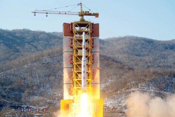 A North Korean long-range rocket is launched into the air at the Sohae rocket launch site, North Korea, in this photo released by Kyodo, on Feb. 7, 2016. (Kyodo/Reuters)
