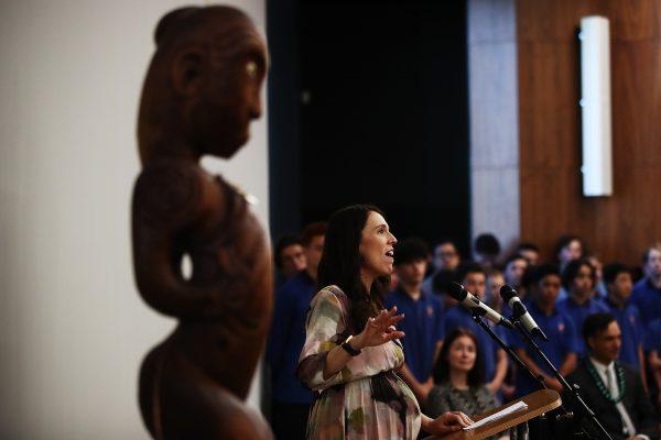 Prime Minister Jacinda Ardern speaks during a visit to North Shore Hospital on May 18, 2018 in Auckland, New Zealand. The Labour government announced a $3.2bn increase in health spending in yesterday's budget. (Hannah Peters/Getty Images)