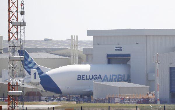 A Beluga aircraft is seen in a hangar at Airbus's wing assembly plant at Broughton, near Chester, Britain on June 22, 2018. (Phil Noble/Reuters)