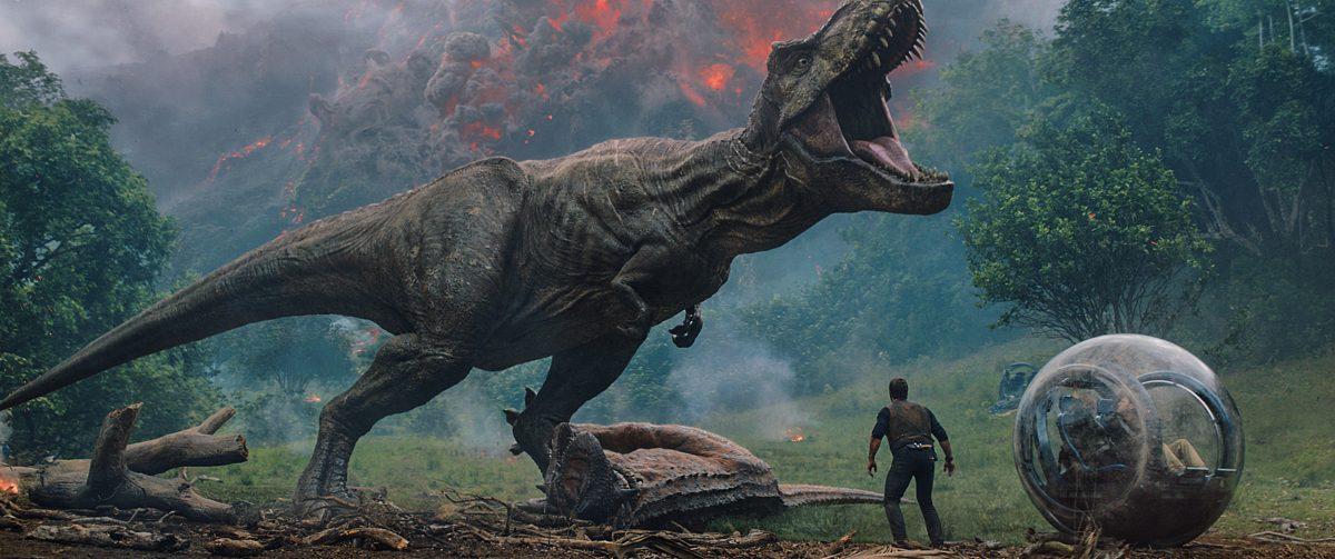 Owen (Chris Pratt) meets the vicious T. rex in "Jurassic World: Fallen Kingdom." (Giles Keyte/Universal Studios/Amblin Entertainment, Inc./Legendary Pictures Productions, LLC)