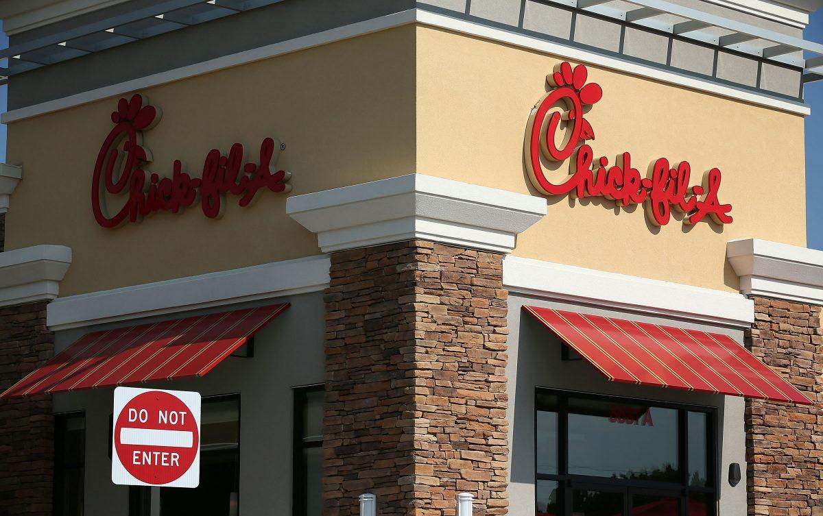 The signs of a Chick-fil-A are seen in Springfield, Virginia, on July 26, 2012. (Photo by Alex Wong/Getty Images)