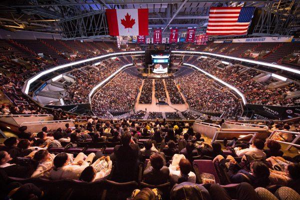 A wide-angle view of the Capitol One Arena with more than 9,000 Falun Gong practitioners attending a conference there, in Washington on June 21, 2018. The arena is the home to National Hockey League champion team the Washington Capitals. (Edward Dye/The Epoch Times)