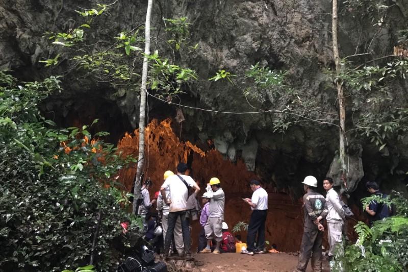 Rescuers are seen outside the Tham Luang caves, where 13 members of an-under 16 soccer team are trapped, in the northern province of Chiang Rai, Thailand on June 25, 2018. (Stringer/ Reuters)