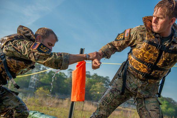 Ranger-qualified troops participate in events for the 2018 Best Ranger Competition on April 13, 2018, at Fort Benning, Ga. (U.S. Army photo by Patrick A. Albright)