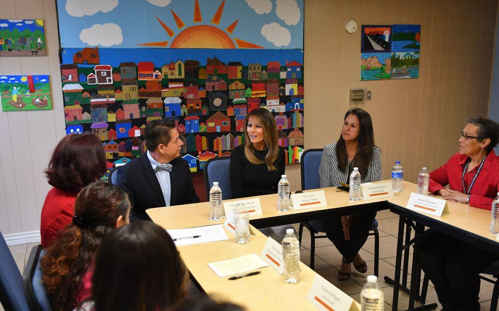US First Lady Melania Trump takes part in a round-table discussion at Health and Human Services Southwest Key Campbell children's shelter in Phoenix, Ariz., on June 28, 2018. (MANDEL NGAN/AFP/Getty Images)
