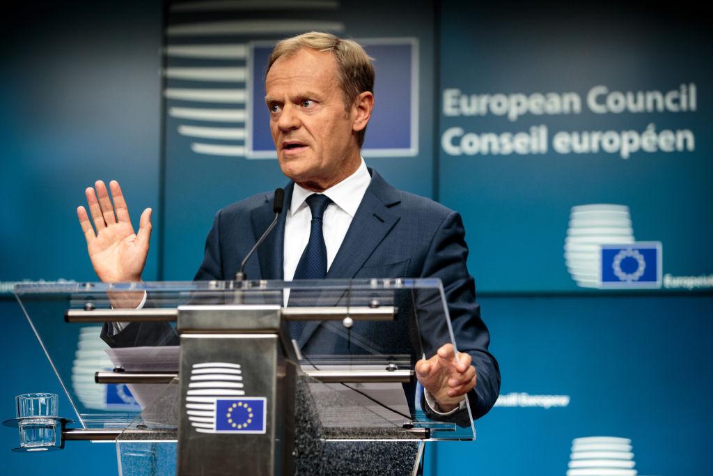 European Council President Donald Tusk gives a joint press conference with the President of the European Commission and Bulgaria's Prime Minister on the final day of the European Council leaders' summit on June 29, 2018 in Brussels, Belgium. (Jack Taylor/Getty Images)