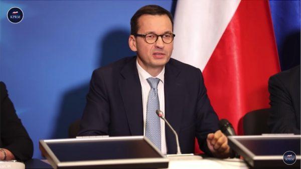 Polish Prime Minister Mateusz Morawiecki speaks at a press conference in Brussels on Friday, June 29. (Screengrab via Chancellery of the Prime Minister)