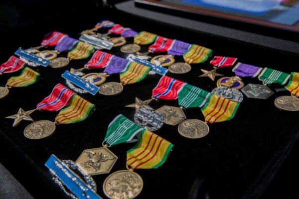 U.S. Army Medals sit in a display case before 196th Infantry Brigade Vietnam Veterans’ Recognition Ceremony at Fort Shafter, HI on June 29, 2018. (U.S. Army photo by Jonathan Steffen)