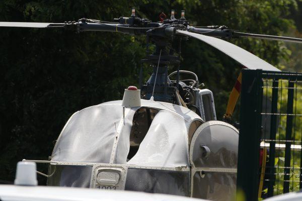 A picture taken on July 1, 2018 in Gonesse, north of Paris shows a French helicopter Alouette II abandoned by armed robber Redoine Faid. (Geoffrey Van Der Hasselt/AFP/Getty Images)