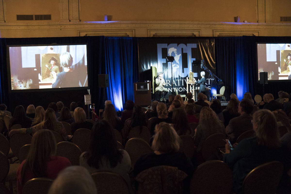 Sherrie McGraw gives an oil painting demonstration at FACE in the Biltmore Hotel in November 2017. (Fine Art Connoisseur)