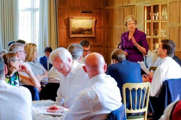 Britain's Prime Minister Theresa May commences a meeting with her cabinet to discuss the government's at Chequers on July 6, 2018. (Joel Rouse/MOD/Handout via Reuters)