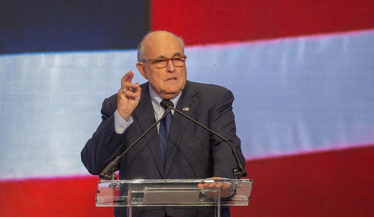 Former Mayor of New York City Rudy Giuliani speaks at the Conference on Iran in Washington, on May 5, 2018. (Tasos Katopodis/Getty Images)