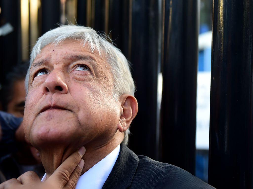 Mexico's presidential candidate Andres Manuel Lopez Obrador for the "Juntos haremos historia" party, gestures before voting during general elections, in Mexico City, on July 1, 2018. (Ronaldo Schemidt/AFP/Getty Images)