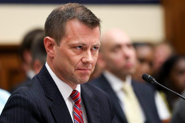 FBI Deputy Assistant Director Peter Strzok testifies at the Committee on the Judiciary and Committee on Oversight and Government Reform Joint Hearing on “Oversight of FBI and DOJ Actions Surrounding the 2016 Election" in Washington on July 12, 2018. (Samira Bouaou/The Epoch Times)