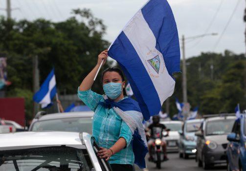 An anti-government protester takes part in a caravan of cars and motorcycles to demand an end to violence in Ticuantepe, Nicaragua, on July 15, 2018.(Reuters/Oswaldo Rivas)
