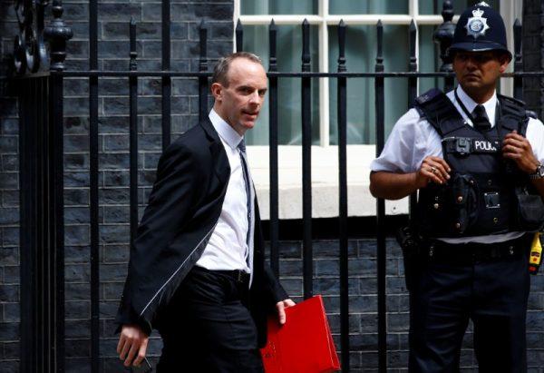 Britain's Secretary of State for Exiting the European Union Dominic Raab leaves 10 Downing Street after attending the weekly cabinet meeting in London, July 17, 2018. (Reuters/Henry Nicholls)