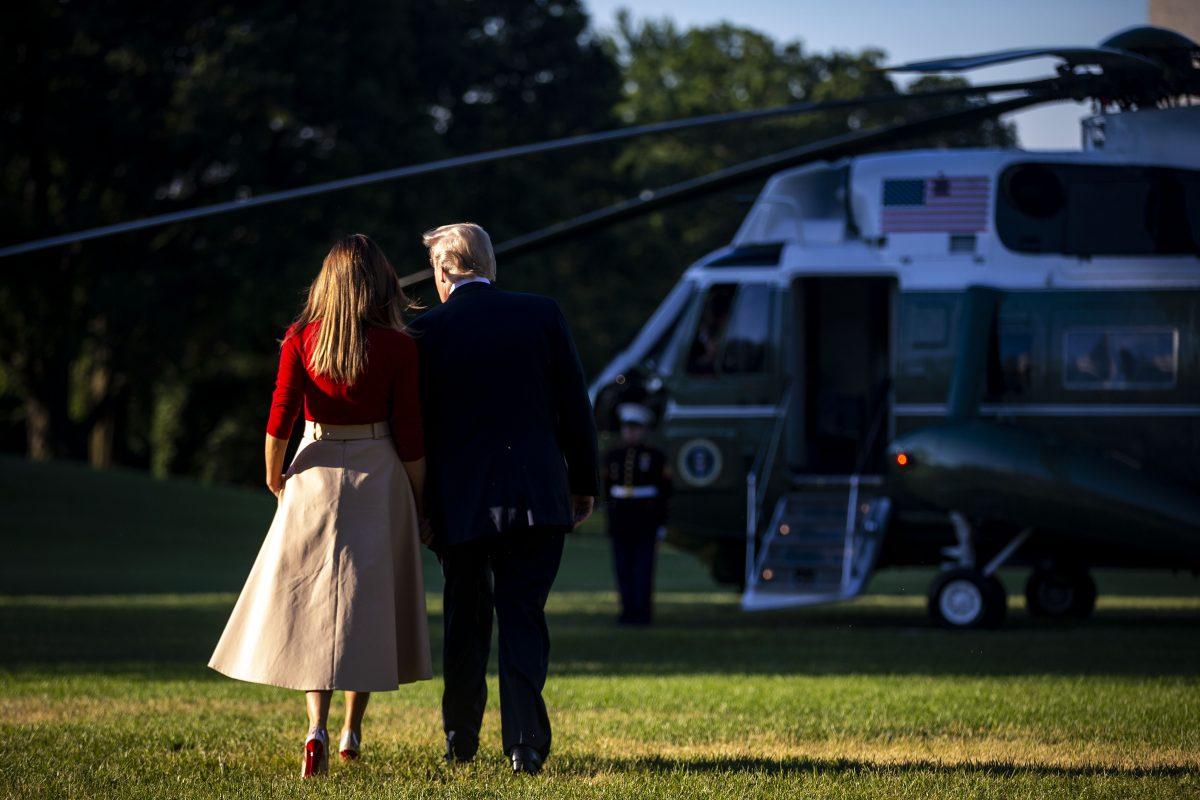 President Donald Trump and First Lady Melania Trump depart the White House in Washington on July 9, 2018. Trump is heading to Brussels for the NATO Summit. (Al Drago/Getty Images)