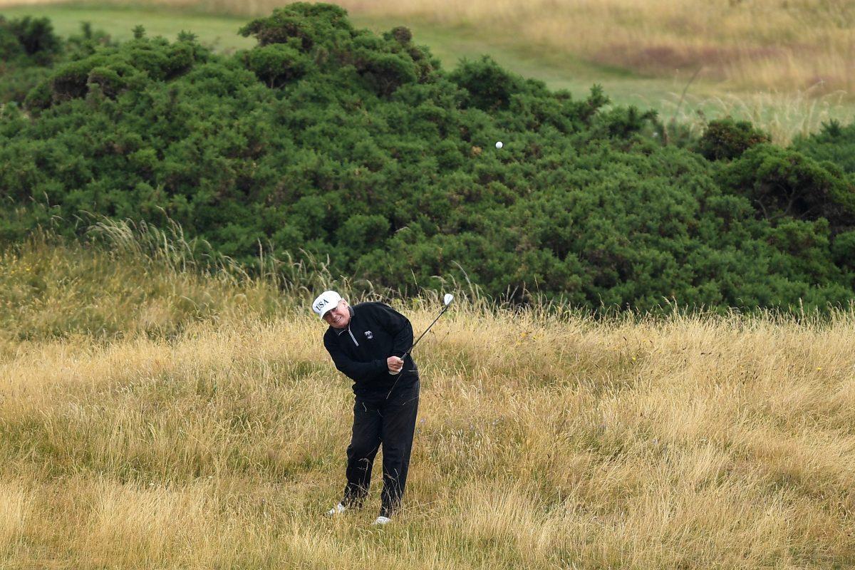 President Donald Trump plays a round of golf at Trump Turnberry Luxury Collection Resort during in Turnberry, Scotland, on July 15, 2018. (Leon Neal/Getty Images)